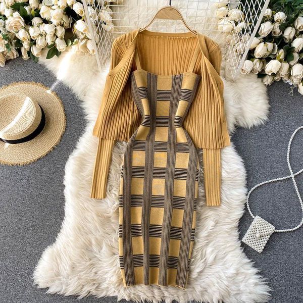 women knit two piece set plaid print spaghetti strap bodycon mini dress and long sleeve knit cardigan suits womens clothing sets1, Gray
women knit two piece set plaid print spaghetti strap bodycon mini dress and long sleeve knit cardigan suits womens clothing sets1, Gray