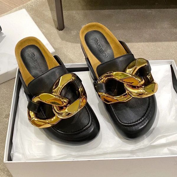 brand new ja london women suede loafer mules casual booties wood flat heel slides big chain slippers genuine leather luxurys designers shoes, Black 
brand new ja london women suede loafer mules casual booties wood flat heel slides big chain slippers genuine leather luxurys designers shoes, Black