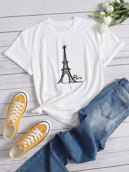 tower & letter graphic tee s5jc#, White