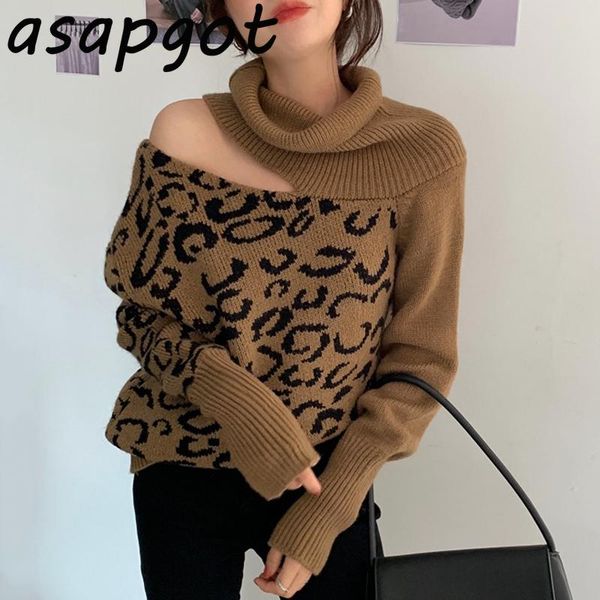 women's sweaters korean chic multi style retro turtleneck off shoulder thickening warm leopard print knitted sweater pullovers casual w, White;black
women's sweaters korean chic multi style retro turtleneck off shoulder thickening warm leopard print knitted sweater pullovers casual w, White;black