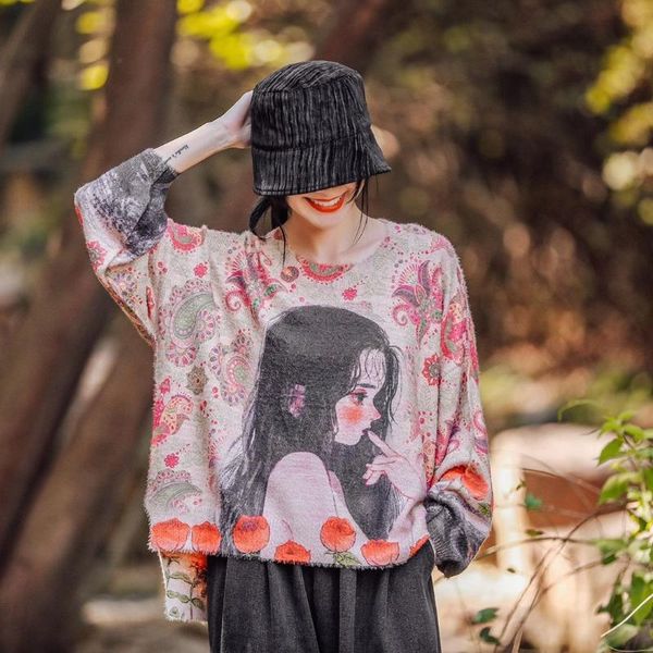 women's sweaters autumn winter sweater women retro loose ladies character casual pullovers vintage, White;black
women's sweaters autumn winter sweater women retro loose ladies character casual pullovers vintage, White;black
