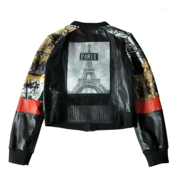 genuine leather jackets female sheepskin patchwork printed baseball uniform round neck casual short leather jacket coat f14341, Black
genuine leather jackets female sheepskin patchwork printed baseball uniform round neck casual short leather jacket coat f14341, Black