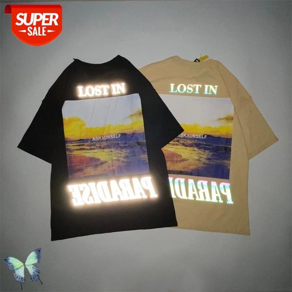 new ask 3m colorful reflective t shirt men women 100%cotton t-shirt high lost in paradise classic washed t-shirts #1v2s, White;black