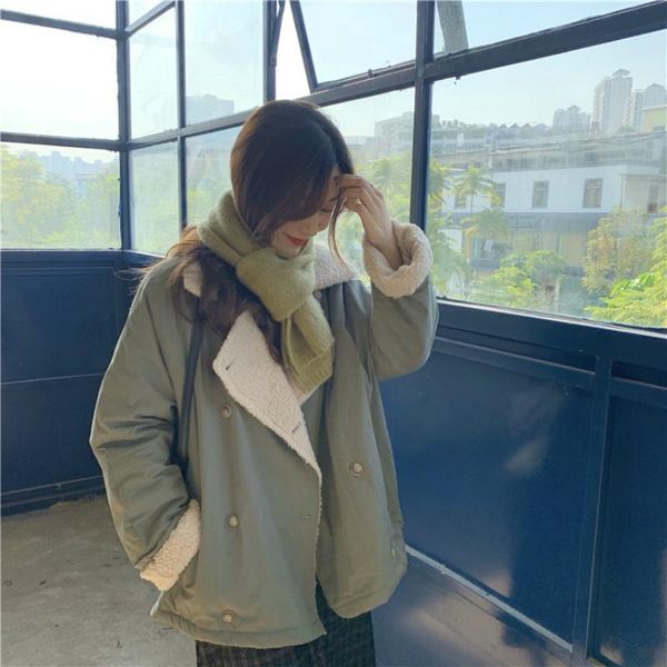 women's down & parkas women winter short lamb wool notched collar green cotton coat jacket oversized double breasted warm outerwear, Black
women's down & parkas women winter short lamb wool notched collar green cotton coat jacket oversized double breasted warm outerwear, Black