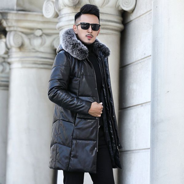 new winter leather 90% white duck down jacket men's mid-length hooded silver fox fur collar warm windbreaker coat q1209, Black
new winter leather 90% white duck down jacket men's mid-length hooded silver fox fur collar warm windbreaker coat q1209, Black