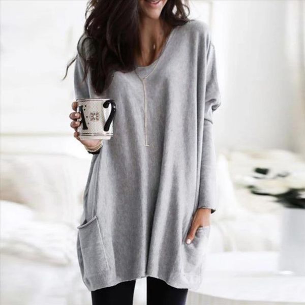 plus size fashion pockets solid long blouse casual winter loose o neck female womens long sleeve shirt blusa pullover, White
plus size fashion pockets solid long blouse casual winter loose o neck female womens long sleeve shirt blusa pullover, White