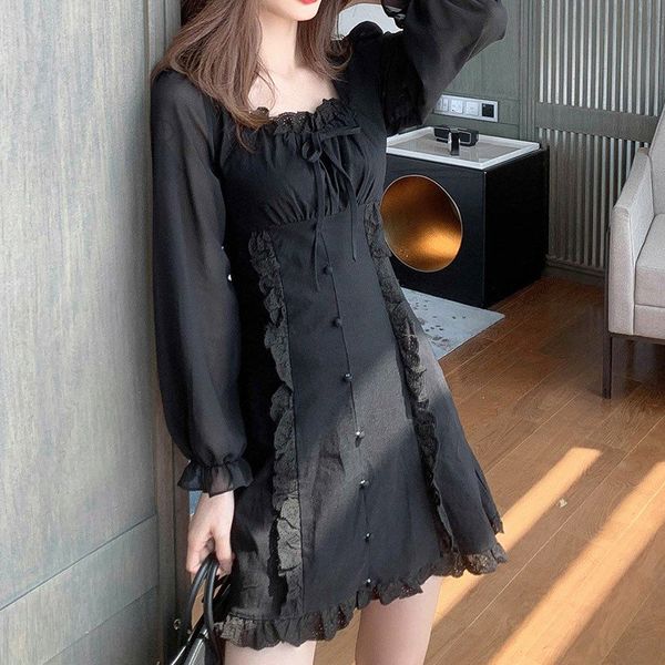 2021 new black mini women long sleeve party dress elegant solid ruffles fashion night out korean clothing autumn sah5, Black;gray 
2021 new black mini women long sleeve party dress elegant solid ruffles fashion night out korean clothing autumn sah5, Black;gray