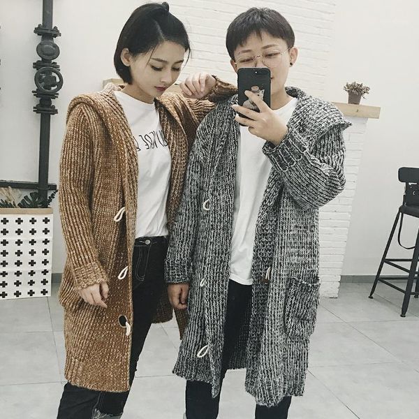 autumn and winter men's new korean version of the long hooded horn buckle loose thick knit cardigan sweater coat1, White;black
autumn and winter men's new korean version of the long hooded horn buckle loose thick knit cardigan sweater coat1, White;black