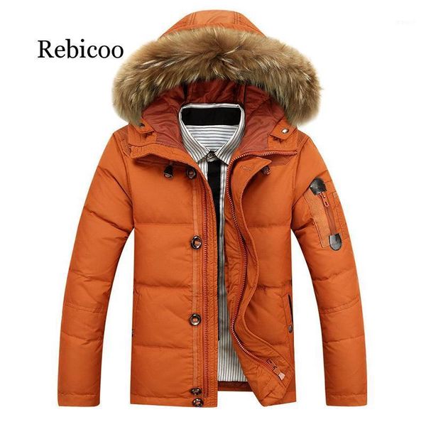 90% white duck down winter warm coat men's hat detachable fur collar parkas down jacket hooded feather clothing for men male1, Black 
90% white duck down winter warm coat men's hat detachable fur collar parkas down jacket hooded feather clothing for men male1, Black