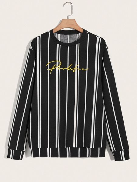 men striped & letter graphic sweatshirt 11k5#, Black 
men striped & letter graphic sweatshirt 11k5#, Black