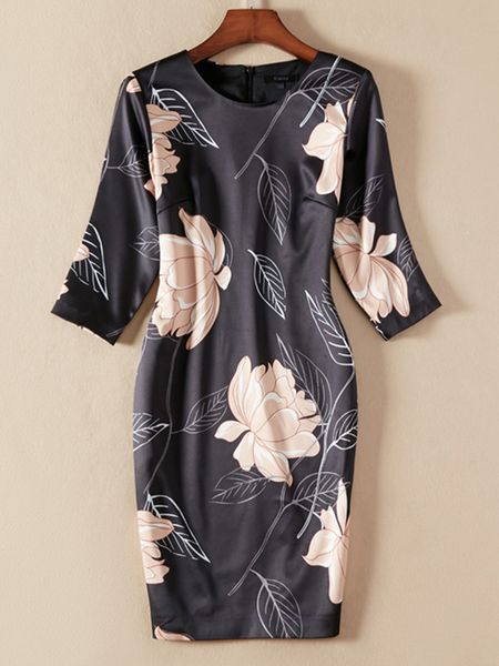 flower print women sheath dress round neck 3/4 sleeve casual dresses, Black;gray
flower print women sheath dress round neck 3/4 sleeve casual dresses, Black;gray