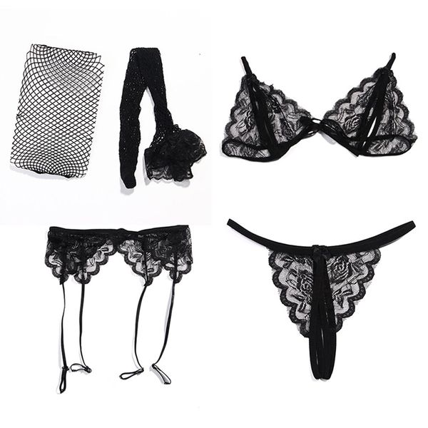 4pcs women lace net stockings garters & g-string and bra lingerie sets deep v erotic bralette underwear set, Black;white
4pcs women lace net stockings garters & g-string and bra lingerie sets deep v erotic bralette underwear set, Black;white