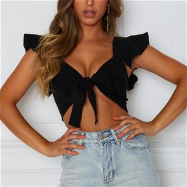 women short sleeves wear new front bowknot tie tank ladies soild color casual ruffles strpypy short vest sale, White
women short sleeves wear new front bowknot tie tank ladies soild color casual ruffles strpypy short vest sale, White