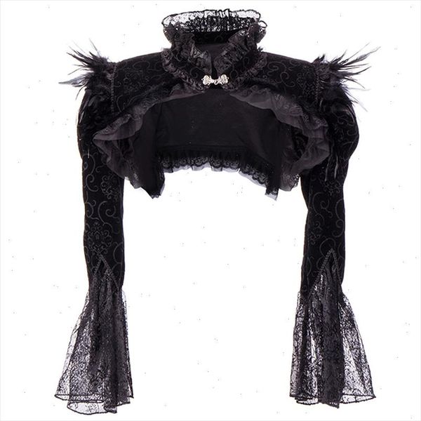 victorian black flannel feathers lace jacket long sleeve ruffles stand collar gothic bolero clothing accessories steampunk coat, Black;brown
victorian black flannel feathers lace jacket long sleeve ruffles stand collar gothic bolero clothing accessories steampunk coat, Black;brown