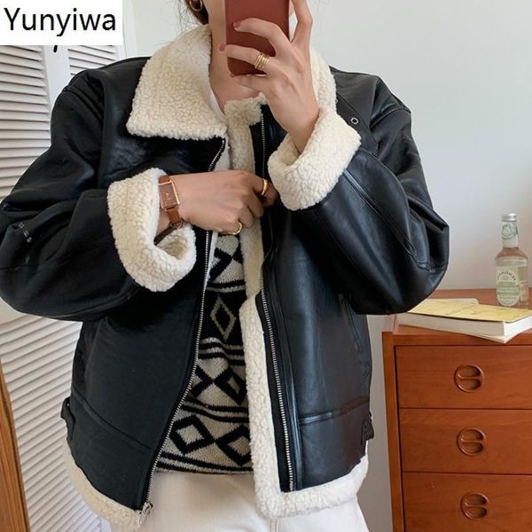 fashion all-match turn-down collar leather coat autumn winter korean chic zip warm jackets 2020 double pockets femme, Black;brown
fashion all-match turn-down collar leather coat autumn winter korean chic zip warm jackets 2020 double pockets femme, Black;brown