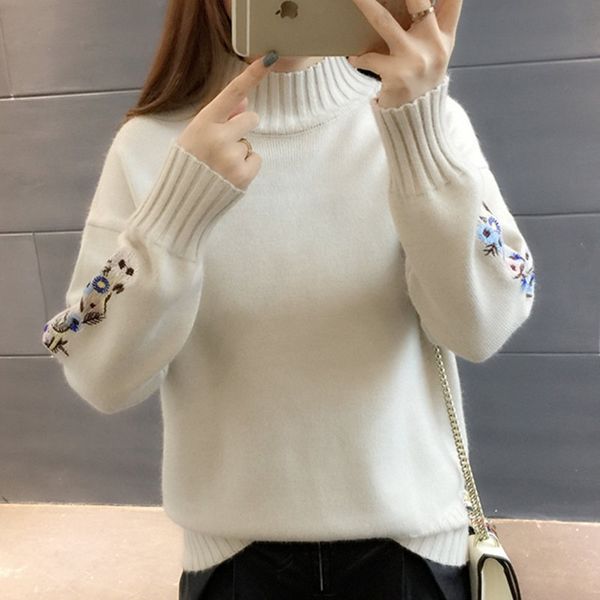 female dress 2020 woman upper long sleeve embroidered sweater 597e, White;black
female dress 2020 woman upper long sleeve embroidered sweater 597e, White;black