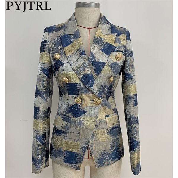 pyjtrl women fashion blazer jacket double breasted colors painting jacquard blazer 201114, White;black
pyjtrl women fashion blazer jacket double breasted colors painting jacquard blazer 201114, White;black