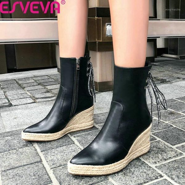 boots esveva 2021 pointed toe wedge high heel ankle pu leather fashion lace up zipper autumn winter women shoes big size 34-431, Black
boots esveva 2021 pointed toe wedge high heel ankle pu leather fashion lace up zipper autumn winter women shoes big size 34-431, Black
