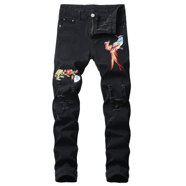 chinese style embroidery mens hole slim pencil black jeans streetwear distressed men denim pants fashion male elastic jeans, Blue
chinese style embroidery mens hole slim pencil black jeans streetwear distressed men denim pants fashion male elastic jeans, Blue