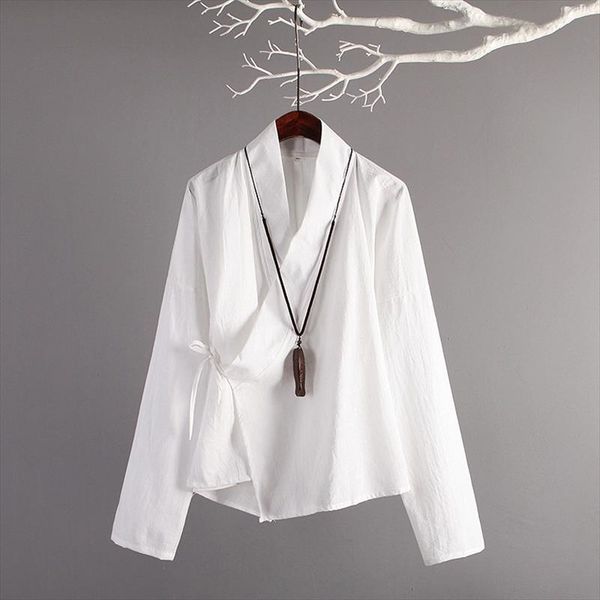 chinese style retro women blouse autumn cotton linen lace up long sleeve solid casual loose tea blusas female shirts, White
chinese style retro women blouse autumn cotton linen lace up long sleeve solid casual loose tea blusas female shirts, White