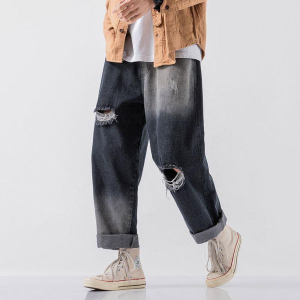 men's jeans summer 2021 fashion ripped hole soil plus fertilizer size washed retro gradient color straight loose harempants, Blue
men's jeans summer 2021 fashion ripped hole soil plus fertilizer size washed retro gradient color straight loose harempants, Blue