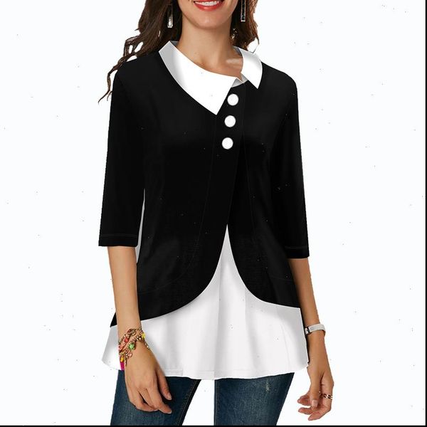 patchwork blouse shirt female tunic turn down collar three quarter cotton womens and blouses button irregular shirts blusas, White 
patchwork blouse shirt female tunic turn down collar three quarter cotton womens and blouses button irregular shirts blusas, White