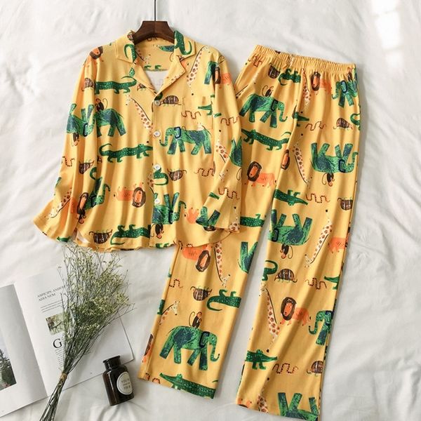 autumn turn-down collar cartoon yellow animals women pajamas sets ladies cotton sleepwear femme loose comfortable soft homewear q1217, Black;red
autumn turn-down collar cartoon yellow animals women pajamas sets ladies cotton sleepwear femme loose comfortable soft homewear q1217, Black;red