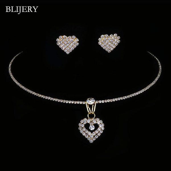 earrings & necklace blijery gold color crystal bridal wedding jewelry set heart pendant choker for women african, Silver
earrings & necklace blijery gold color crystal bridal wedding jewelry set heart pendant choker for women african, Silver