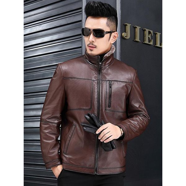 men's leather & faux luxury fur clothing medium long integrated haining sheep coat, Black
men's leather & faux luxury fur clothing medium long integrated haining sheep coat, Black