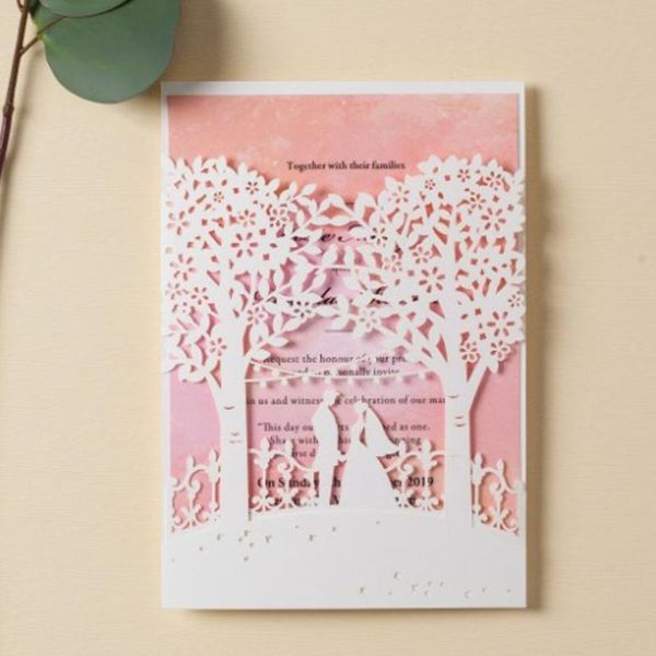 wishmade wedding invitations with white laser cut trees bride and groom and pink inside page engagement invites cardstock aw7069
wishmade wedding invitations with white laser cut trees bride and groom and pink inside page engagement invites cardstock aw7069