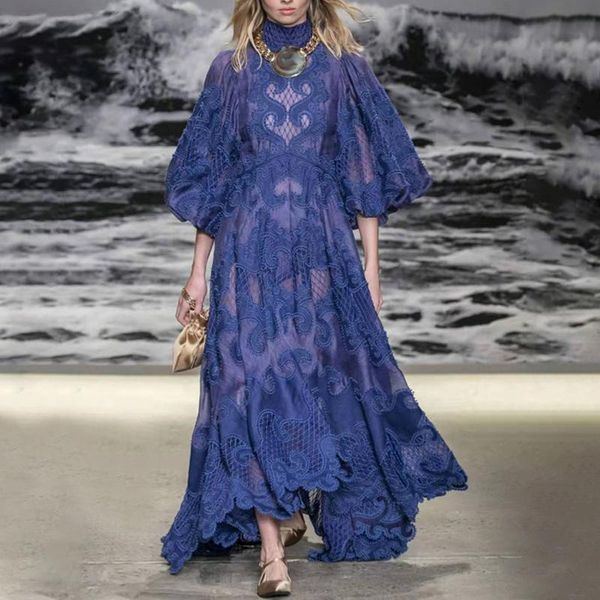 2020 famous designer designs palace style embroidery hollow flower stand collar lantern sleeve dress long skirt, White;black
2020 famous designer designs palace style embroidery hollow flower stand collar lantern sleeve dress long skirt, White;black