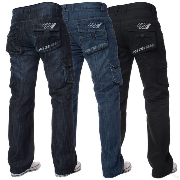 men's jeans lugentolo side pocket men loose casual straight mid waist button washed full length trousers, Blue
men's jeans lugentolo side pocket men loose casual straight mid waist button washed full length trousers, Blue