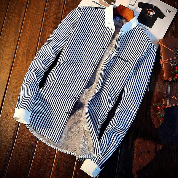 men's dress shirts fashion brand men plus velvet long-sleeved shirt blue red black winter striped warm camisa, White;black
men's dress shirts fashion brand men plus velvet long-sleeved shirt blue red black winter striped warm camisa, White;black