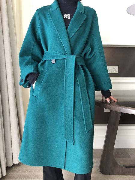 mdouble sided cashmere women's middle long 2020 new high end hepburn small loose woolen coat, Black