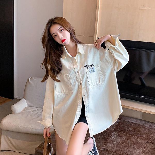 new spring korean style women loose casual long sleeve turn-down collar blouse print pockets single-breasted cotton shirt b741, White
new spring korean style women loose casual long sleeve turn-down collar blouse print pockets single-breasted cotton shirt b741, White
