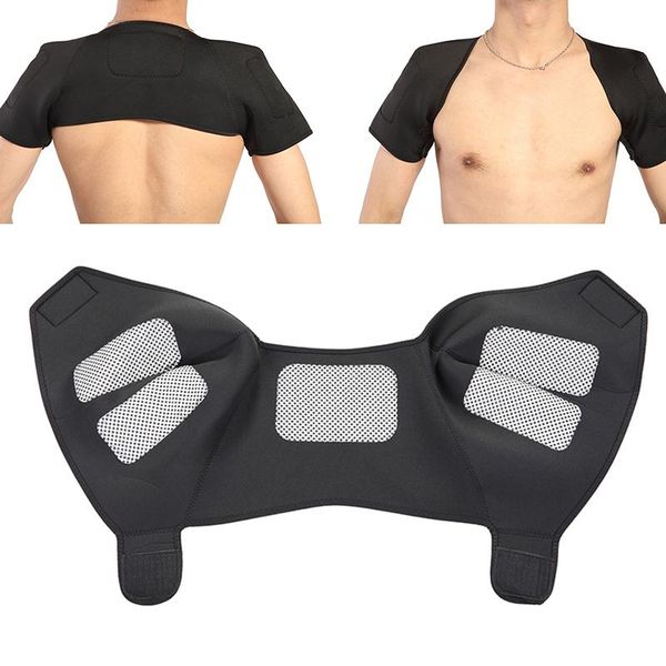 tourmaline infrared self heating magnetic double shoulder pad brace wrap ua7y 1 self heating external magnetic shoulder, Black;blue