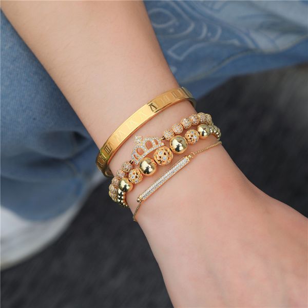 classic design cool diamond ball cz crown charm bracelet roman numerals bangles for gift 4pcs/set, Golden;silver
classic design cool diamond ball cz crown charm bracelet roman numerals bangles for gift 4pcs/set, Golden;silver