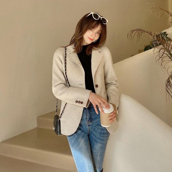 women's wool & blends 2021 autumn winter coat turn down collar women woolen jacket korean suit pocket cashmere outerwear female casaco, Black
women's wool & blends 2021 autumn winter coat turn down collar women woolen jacket korean suit pocket cashmere outerwear female casaco, Black