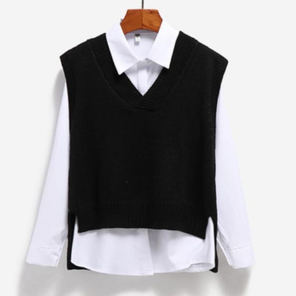 2021 new korean office lady outer wear sleeveless knitted short vest female spring and autumn autumn and winter sweater jacket, Black;white
2021 new korean office lady outer wear sleeveless knitted short vest female spring and autumn autumn and winter sweater jacket, Black;white