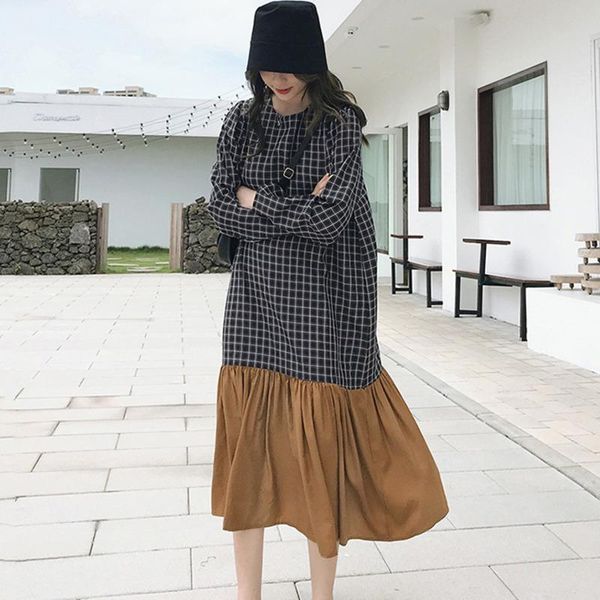 casual dresses fashion black round neck long sleeve plaid stitching contrast ruffled woman dress simple tide autumn td113, Black;gray
casual dresses fashion black round neck long sleeve plaid stitching contrast ruffled woman dress simple tide autumn td113, Black;gray