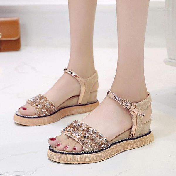 dress shoes summer rhinestone sandals female thick bottom low wedges with soft open toe crystal buckle strap platform increased height1, Black
dress shoes summer rhinestone sandals female thick bottom low wedges with soft open toe crystal buckle strap platform increased height1, Black
