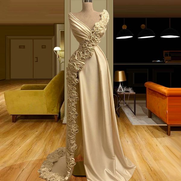 elegant light champagne v neck mermaid evening dresses handmade flowers high side split longue robes formal dress prom party gowns, Black;red
elegant light champagne v neck mermaid evening dresses handmade flowers high side split longue robes formal dress prom party gowns, Black;red