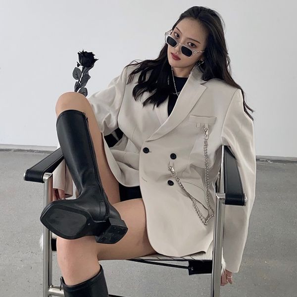 2021 new fashion winter women white blazers and jackets korean streetwear office lady suit double breasted female biker blazer coat ddi1, White;black
2021 new fashion winter women white blazers and jackets korean streetwear office lady suit double breasted female biker blazer coat ddi1, White;black