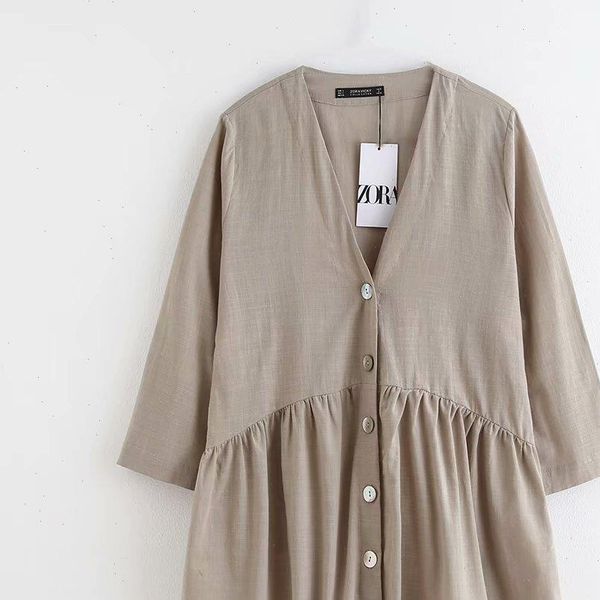 women vintage v neck buttons pleats casual smock shirts blouses office lady nine sleeve linen roupas femininas blusa ls4518, White
women vintage v neck buttons pleats casual smock shirts blouses office lady nine sleeve linen roupas femininas blusa ls4518, White