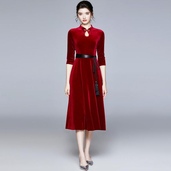 casual dresses europe fashion women autumn winter velvet dress vintage elegant designers solid mid calf party robe femme vestidos, Black;gray
casual dresses europe fashion women autumn winter velvet dress vintage elegant designers solid mid calf party robe femme vestidos, Black;gray