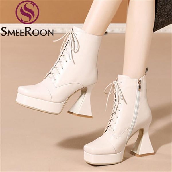 boots smeeroon 2021 genuine leather fashion high heels platform ladies shoes autumn winter solid color ankle women, Black
boots smeeroon 2021 genuine leather fashion high heels platform ladies shoes autumn winter solid color ankle women, Black