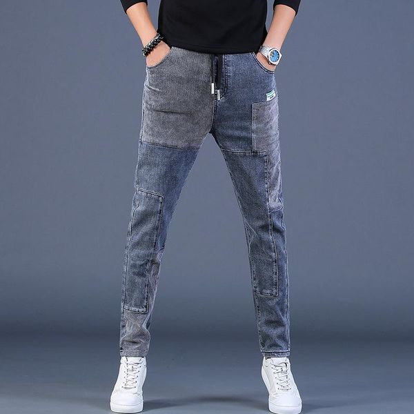 men's jeans fashion streetwear men cotton slim fit stitching patch cowboy trousers male patchwork designer casual denim pants size 38, Blue
men's jeans fashion streetwear men cotton slim fit stitching patch cowboy trousers male patchwork designer casual denim pants size 38, Blue