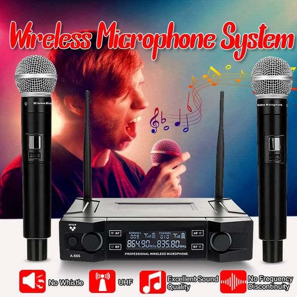 uhf wireless microphone system 2 channel handheld dynamic mic home studio recording vocal for karaoke dj speaker conference
uhf wireless microphone system 2 channel handheld dynamic mic home studio recording vocal for karaoke dj speaker conference