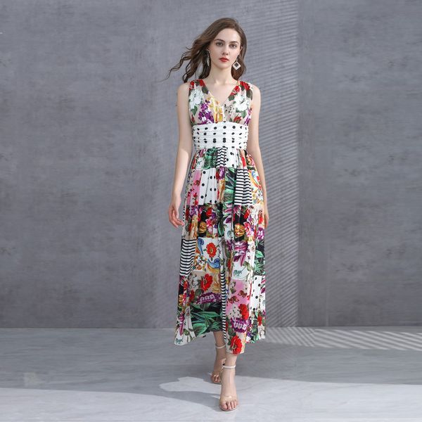 2021 v neck print women's dress high end jacquard milan runway dress brand same style dress 1218-33, Black
2021 v neck print women's dress high end jacquard milan runway dress brand same style dress 1218-33, Black