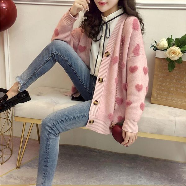 women's knits & tees sweater women cardigan heart print button casual loose autumn and winter korean version female sweaters vestidos, White
women's knits & tees sweater women cardigan heart print button casual loose autumn and winter korean version female sweaters vestidos, White